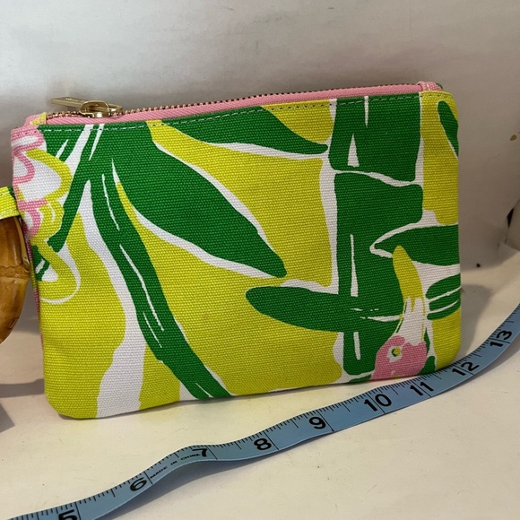 Lilly Pulitzer Pink and Green Floral Wristlet with Bamboo Accent - Picture 3 of 6